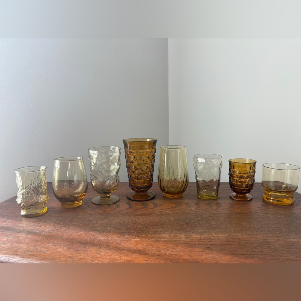 MCM Yellow & Amber Glassware Lot Misc. Vintage Tumblers and Glasses